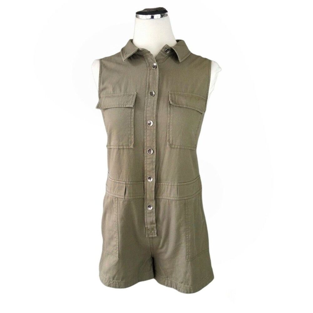 Bobi BLACK Green Sleeveless Romper Size Small 100% Cotton Twill Utility Revolve
